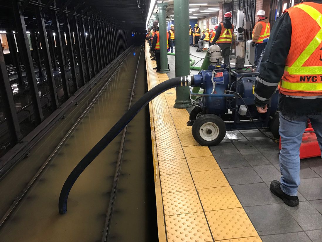 The MTA is now pumping 500,000 gallons of water out of the subway system, following this morning's water main break